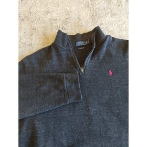 Polo Ralph Lauren Mens Estate Rib Quarter Zip Pullover Size XL Charcoal Red Pony